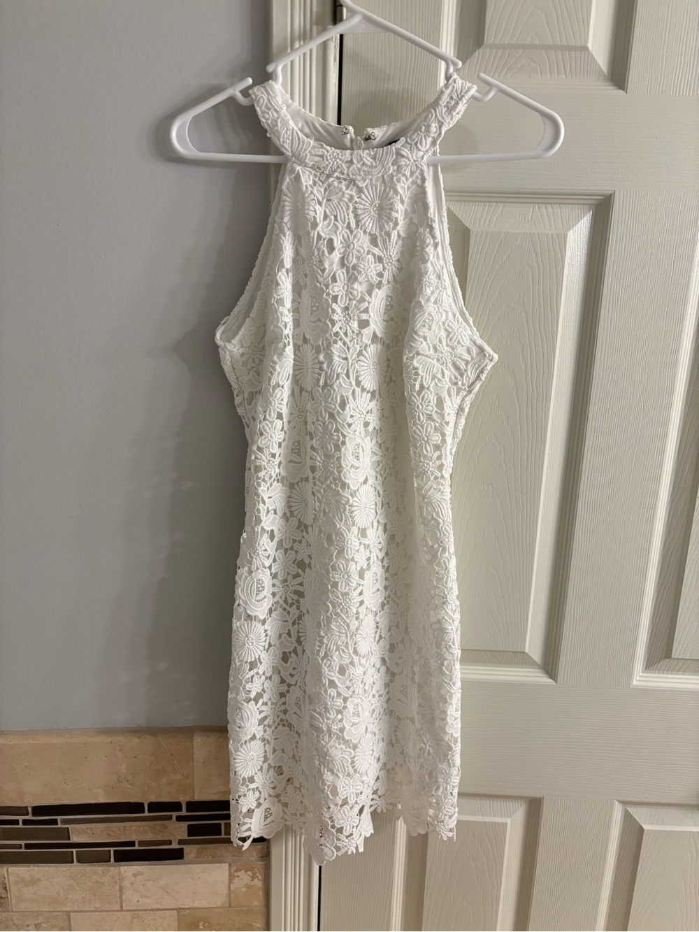 Lulu's White Floral Lace Halter Mini Dress